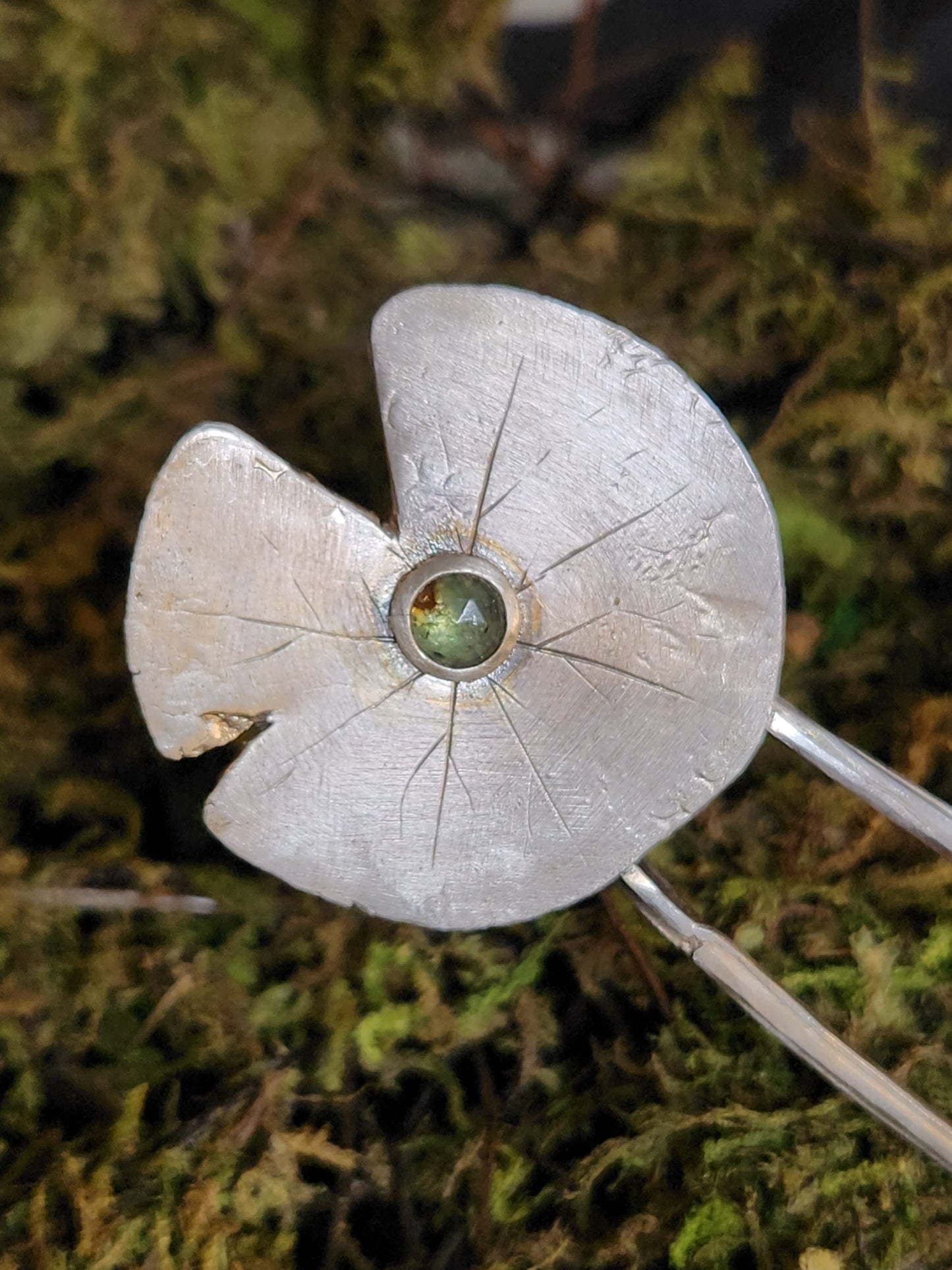 Green Tourmaline and Silver Hair Pin